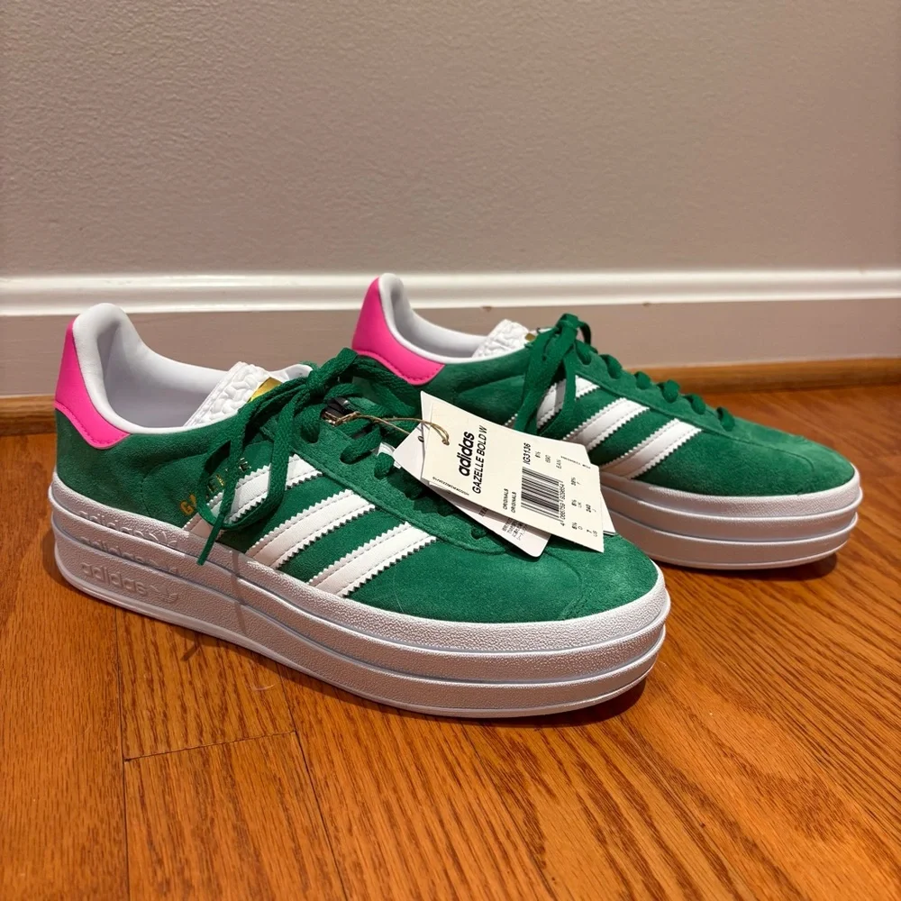 New Adidas Gazelle Bold ‘Green Lucid Pink’ Sneakers Womens 7 StockX Verified - Picture 1 of 11